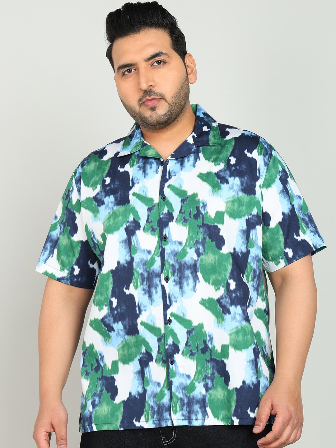 

Bene Kleed Plus Opaque Abstract Printed Cotton Casual Shirt, Green