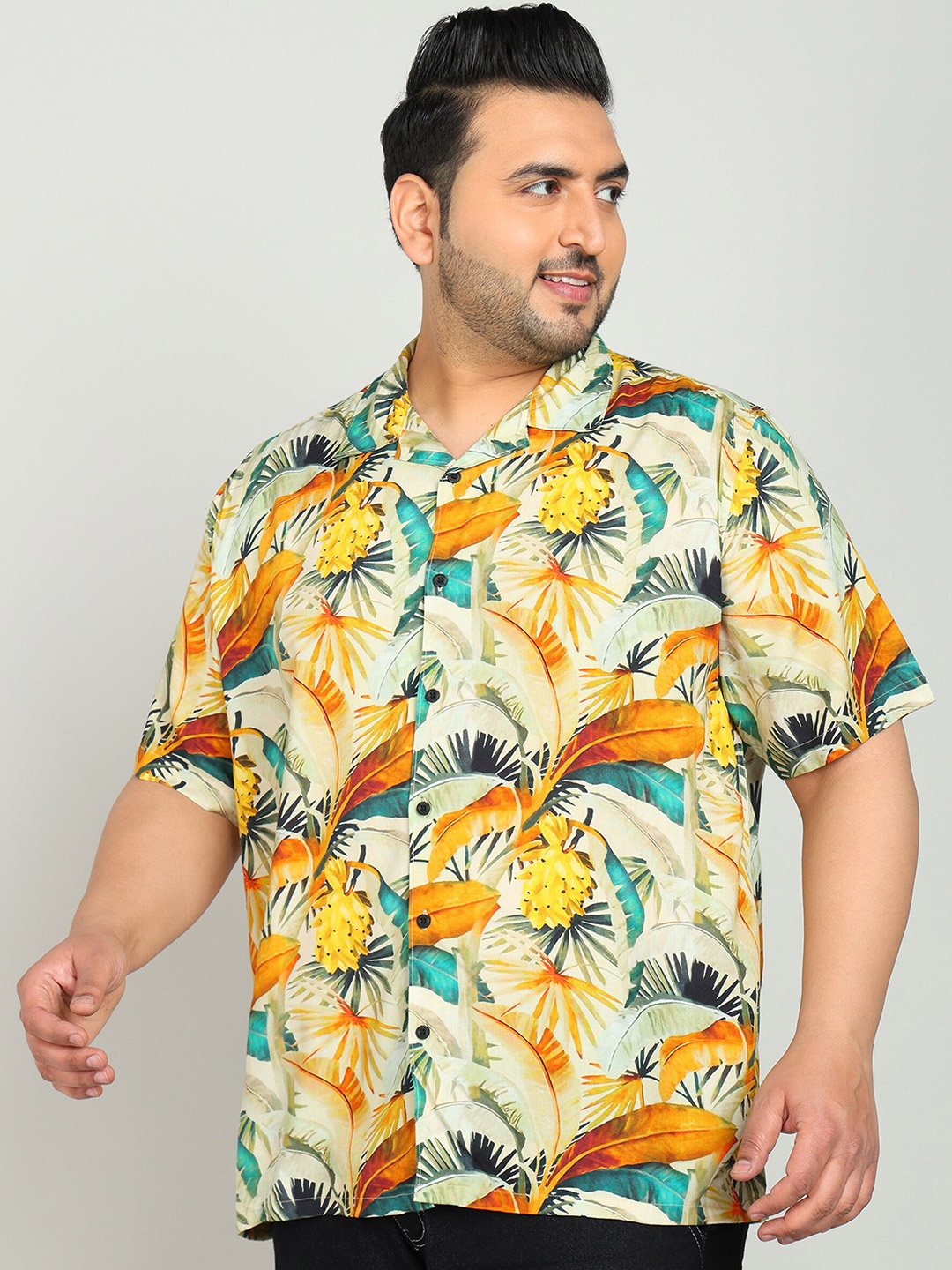 

Bene Kleed Plus Opaque Floral Printed Cotton Casual Shirt, Yellow