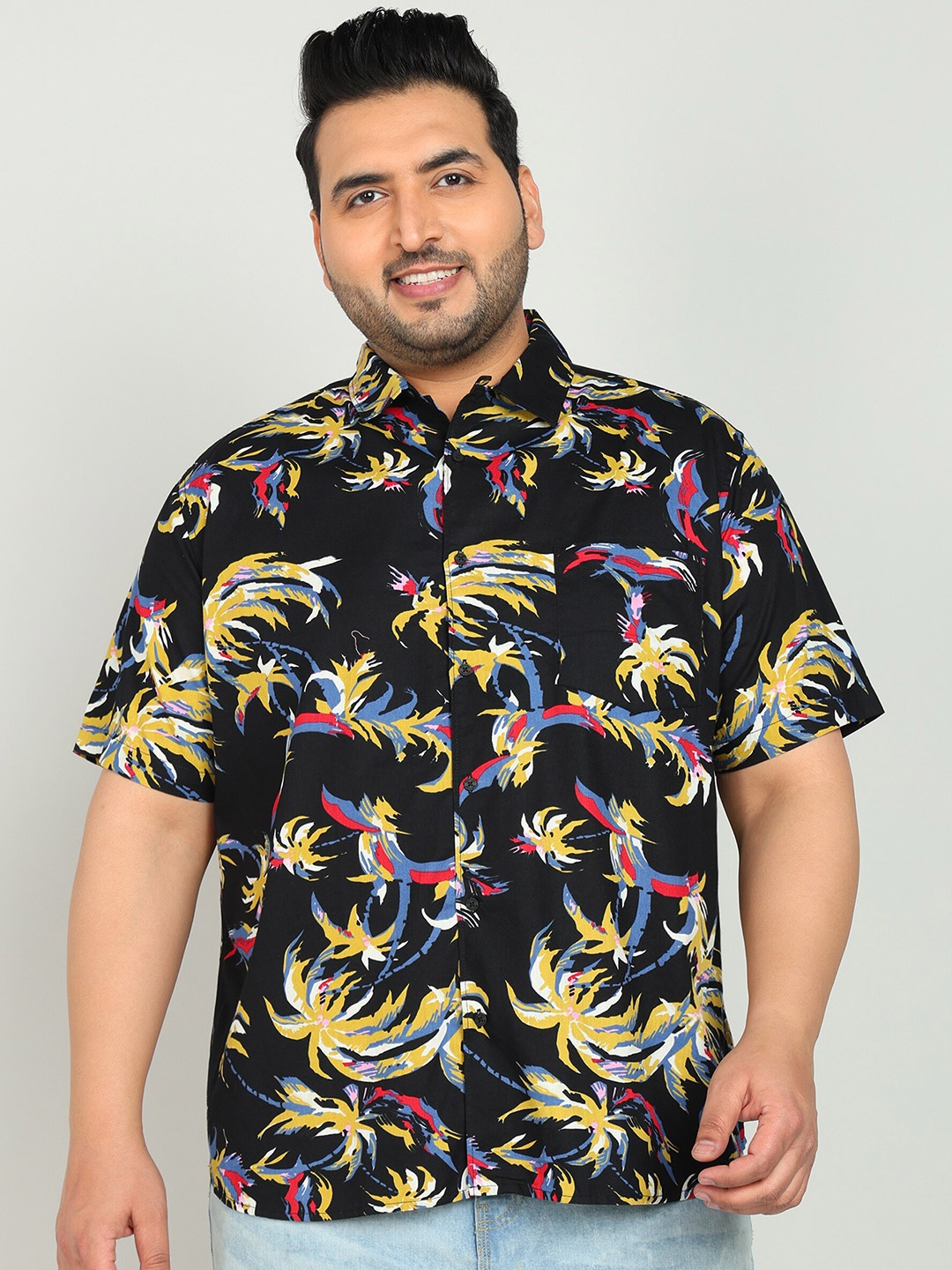 

Bene Kleed Plus Opaque Floral Printed Cotton Casual Shirt, Black