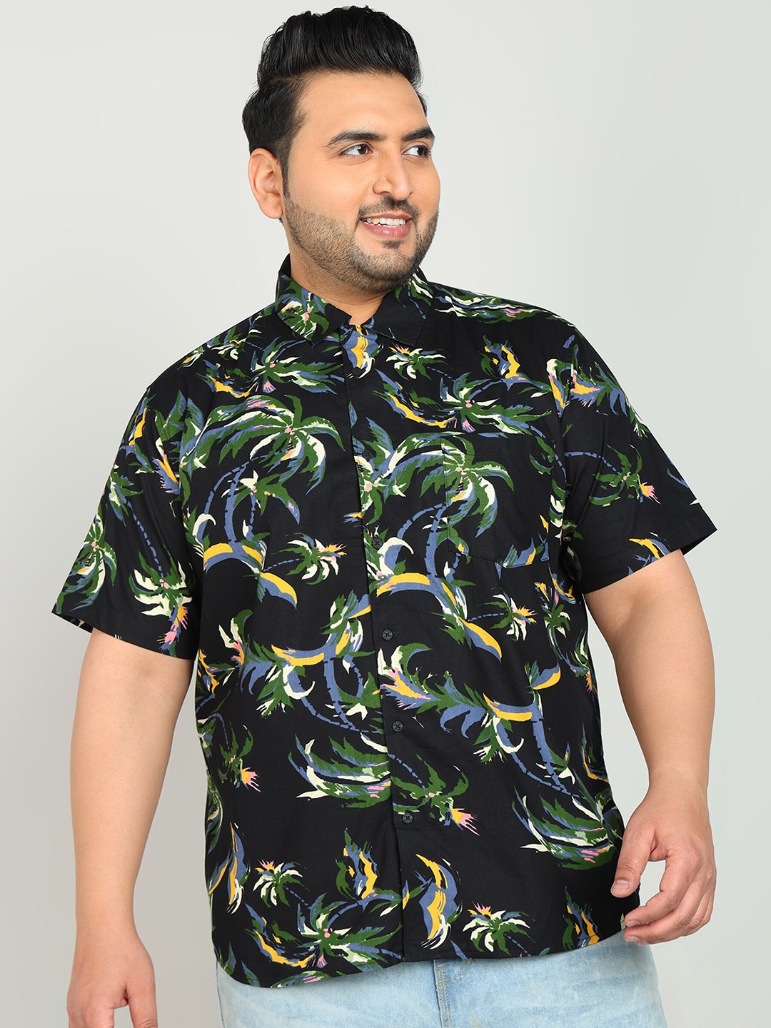 

Bene Kleed Plus Opaque Floral Printed Cotton Casual Shirt, Black