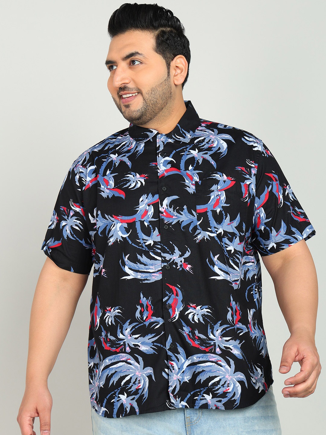 

Bene Kleed Plus Opaque Abstract Printed Cotton Casual Shirt, Black