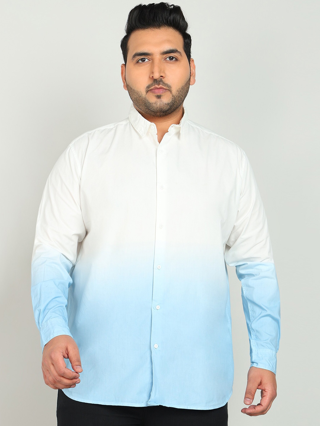 

Bene Kleed Plus Size Blue & White Ombre Pure Cotton Casual Shirt