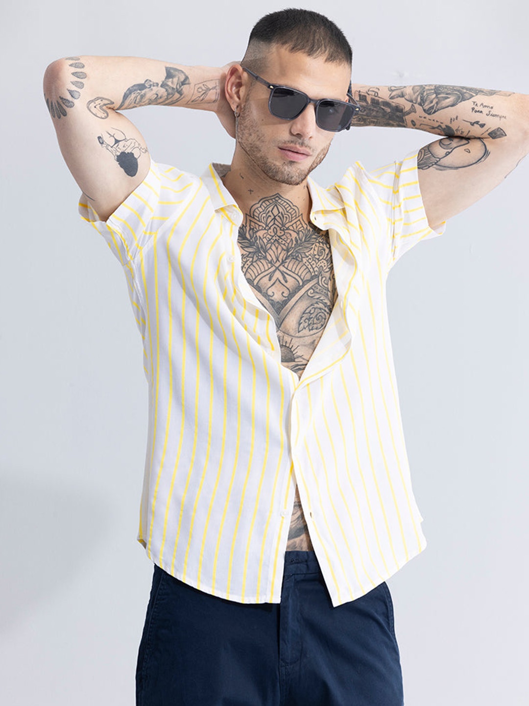 

Snitch Classic Slim Fit Striped Casual Shirt, Yellow