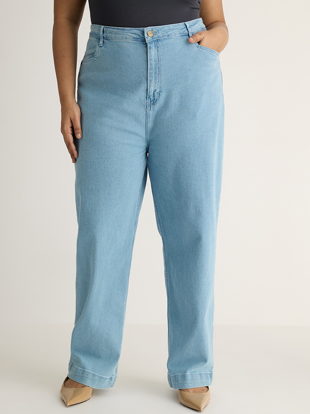

FREAKINS Blue Plus Size Women Straight Fit High-Rise Clean Look Stretchable Jeans