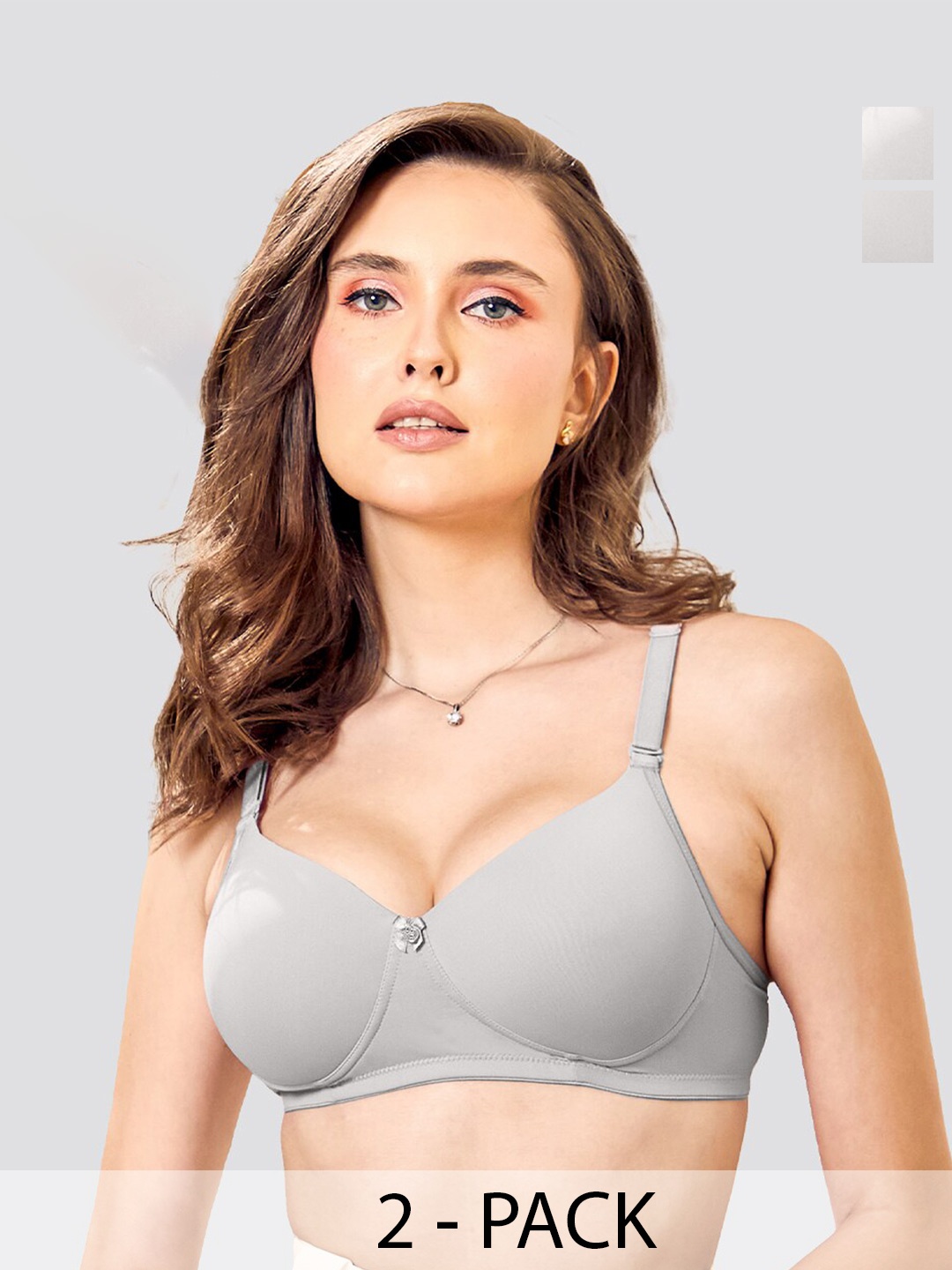 

K LINGERIE Pack of 2 Sheley Wirefree Comfort Soft Padded Cups Detachable Straps Bra, Grey
