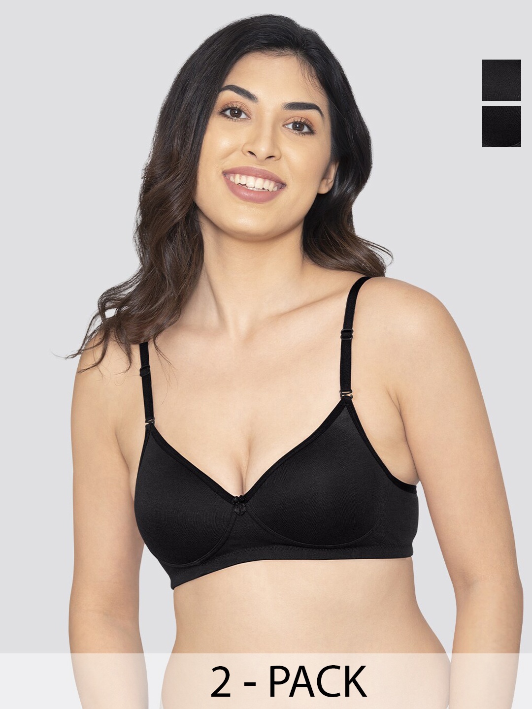 

K LINGERIE Pack of 2 Sharon Detachable Straps Padded T-Shirt Bra, Black