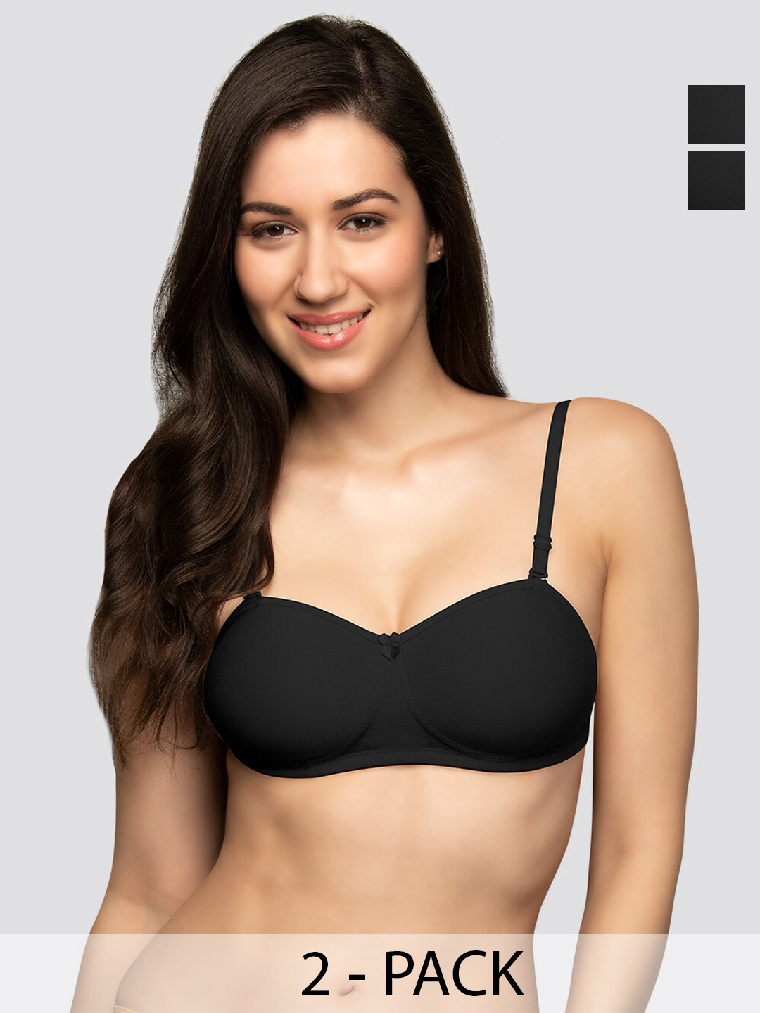 

K LINGERIE Pack of 2 Selena Padded Demi Cups Convertible Straps T-Shirt Bra, Black