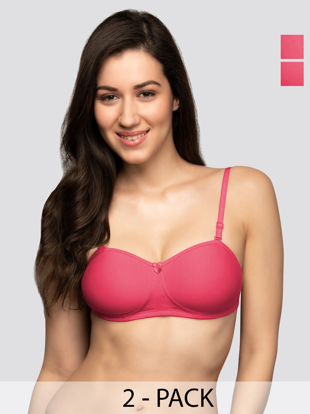 

K LINGERIE Pack of 2 Selena Padded Demi Cups Convertible Straps T-Shirt Bra, Pink