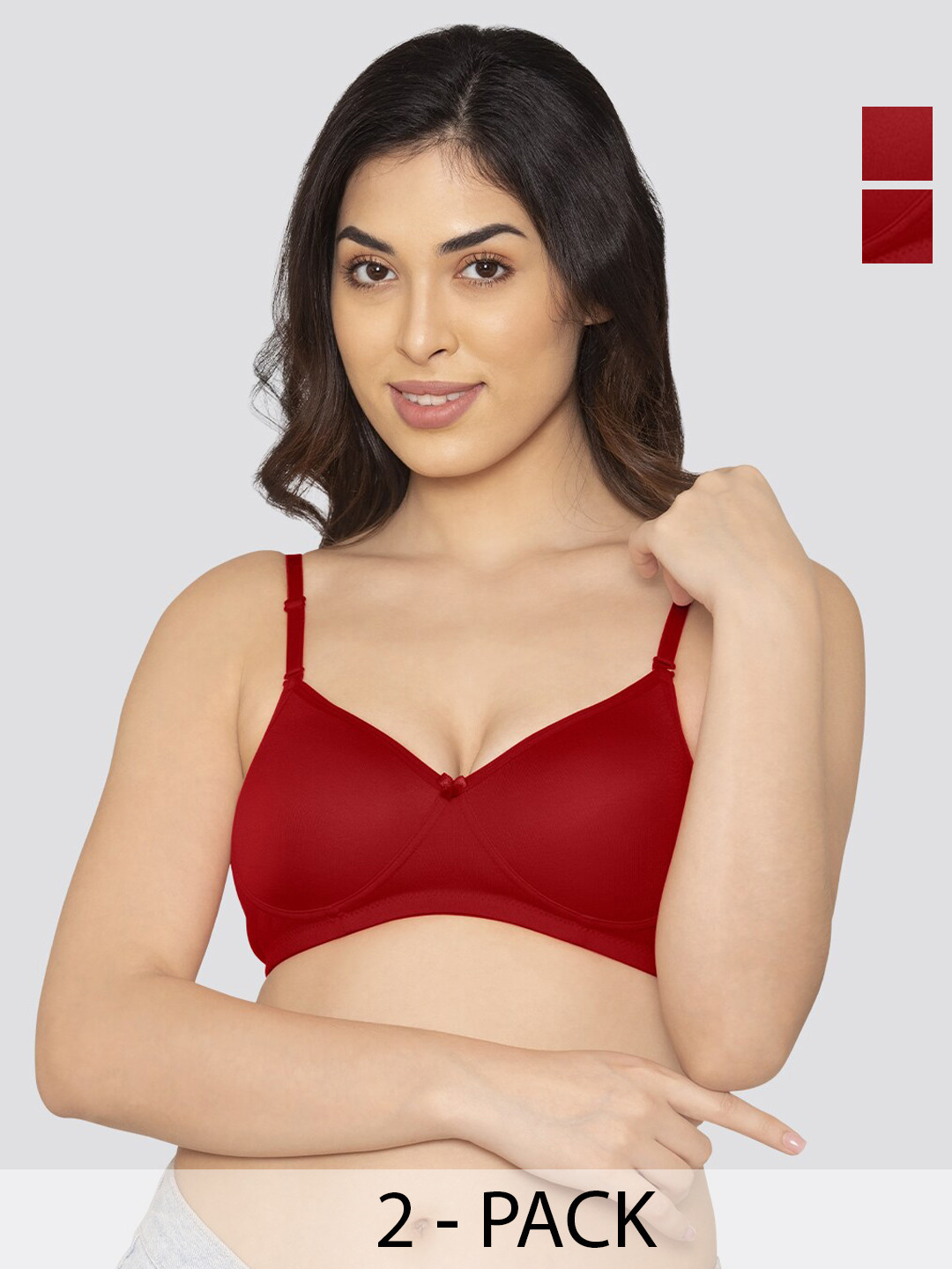 

K LINGERIE Pack of 2 Sharon Detachable Straps Padded T-Shirt Bra, Red