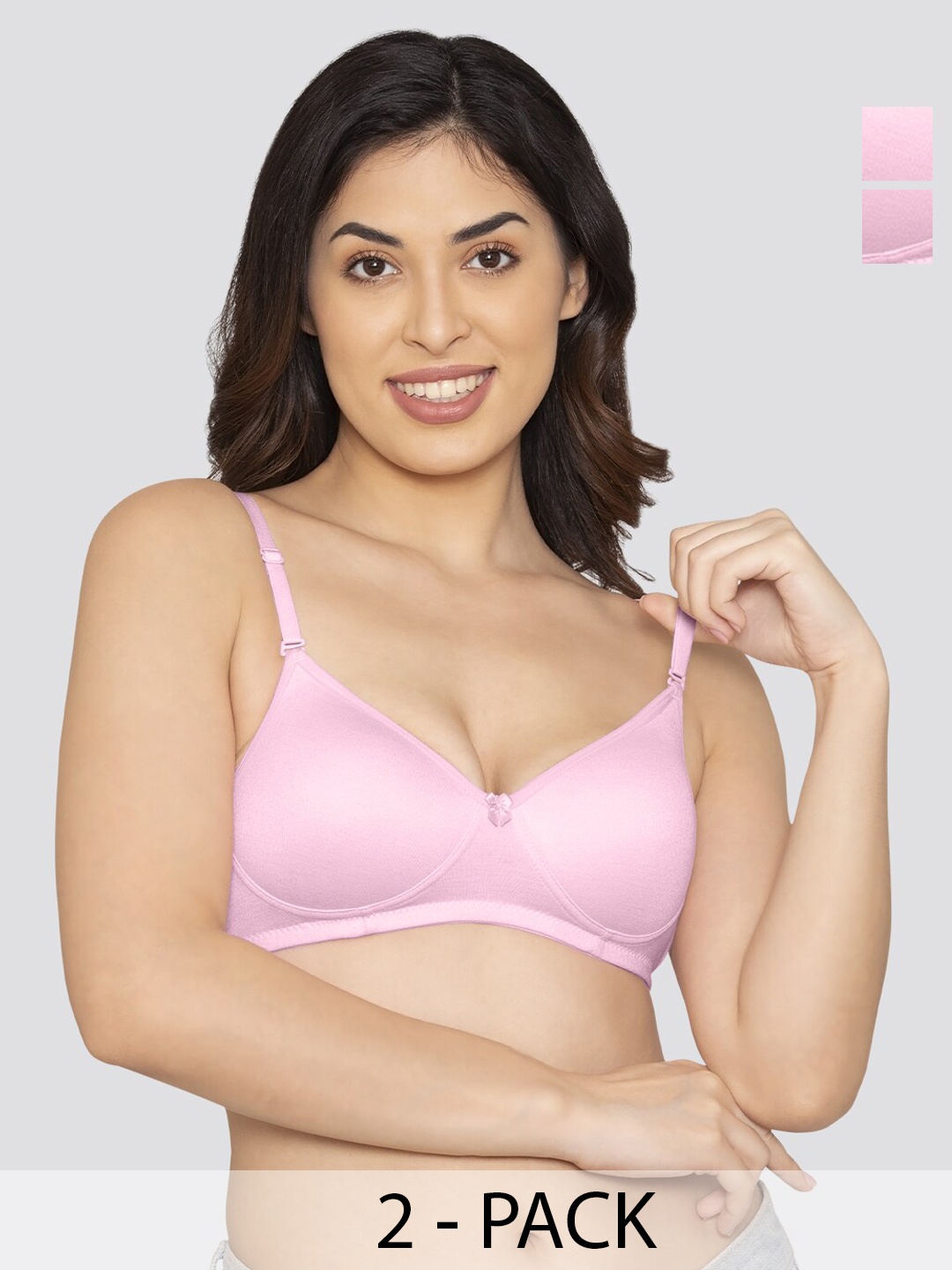 

K LINGERIE Pack of 2 Sharon Detachable Straps Padded T-Shirt Bra, Pink