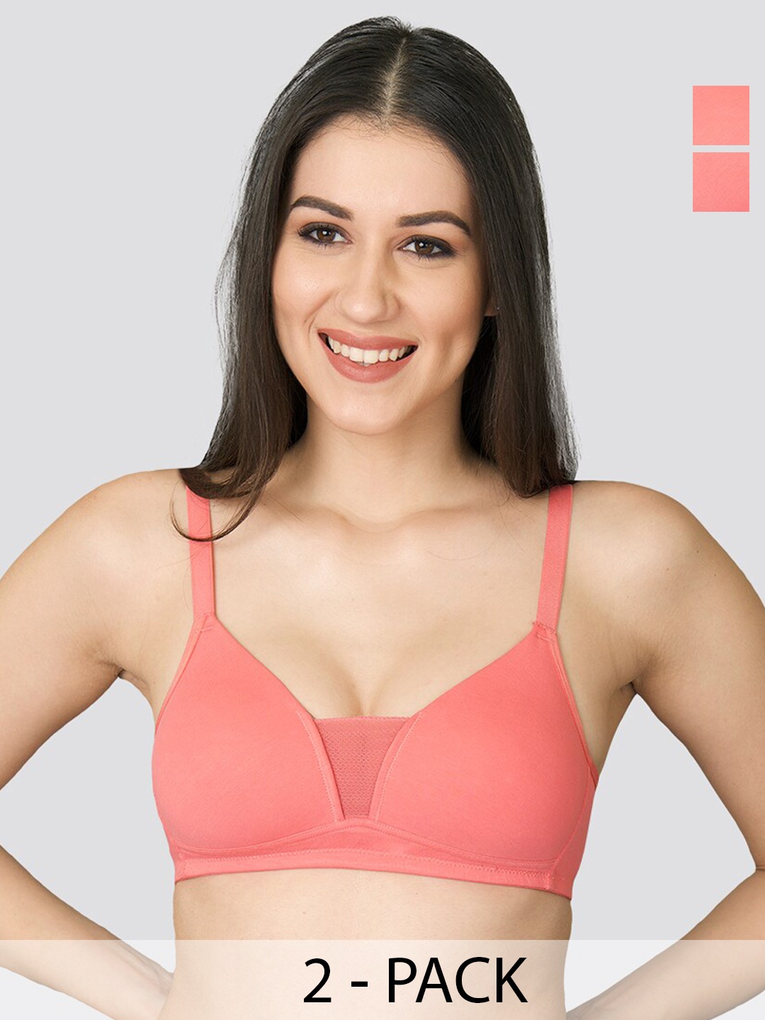

K LINGERIE Pack of 2 Tulip Deep Neck Plunge Designing Soft Padded Bra, Coral