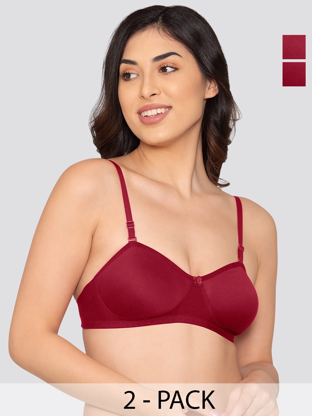 

K LINGERIE Pack of 2 Roxy Multiway Straps Demi Cup Balconette Bra, Maroon