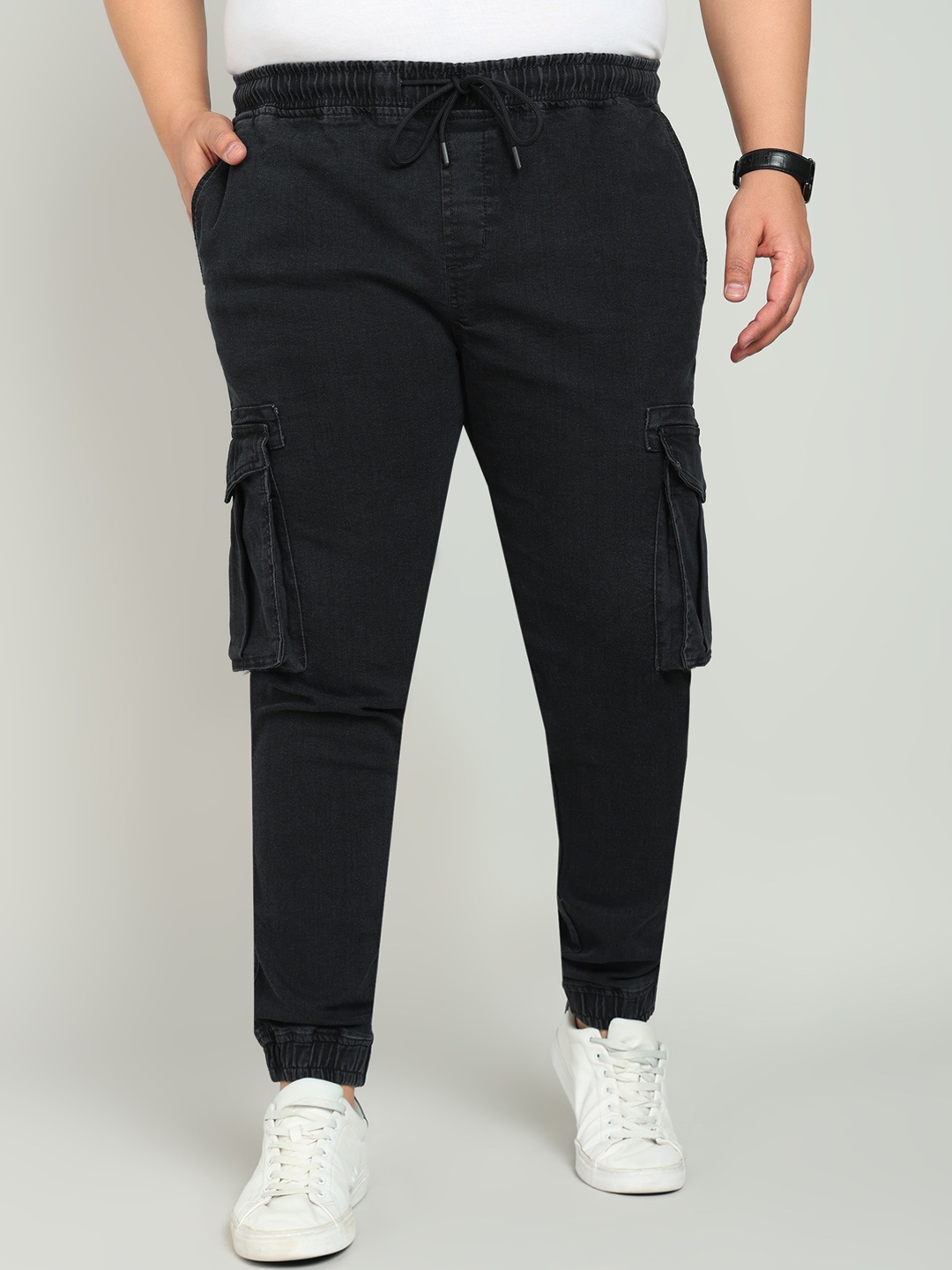 

IVOC Plus Men Solid Stretchable Cargo Jogger Jeans, Charcoal