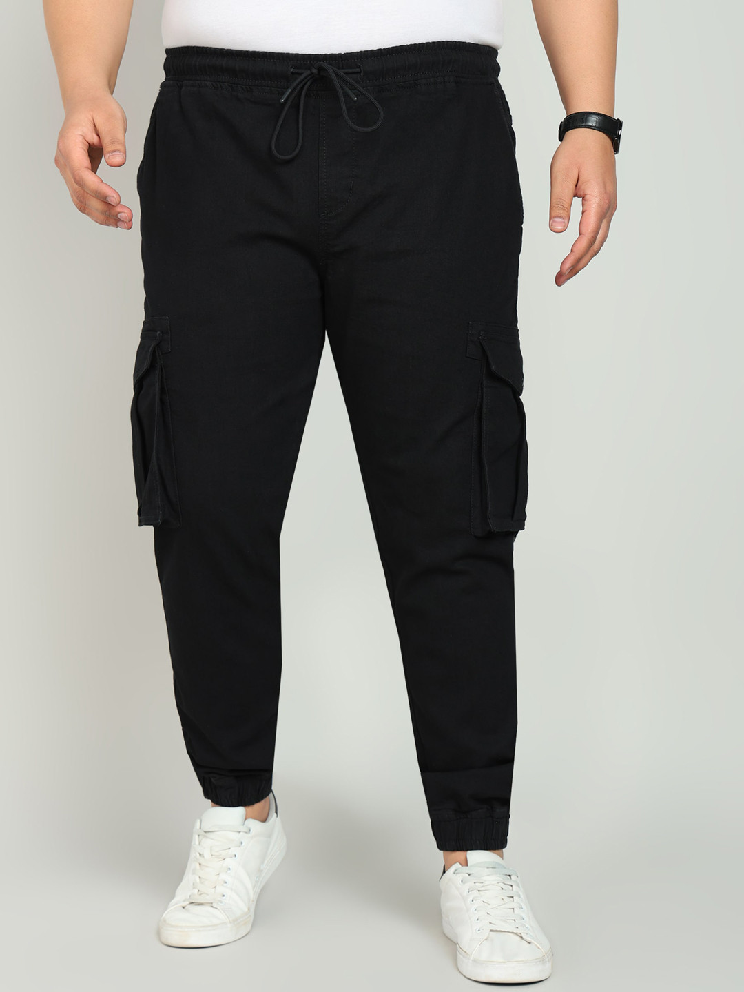 

IVOC Men Plus Size Solid Stretchable Cargo Jogger Jeans, Black