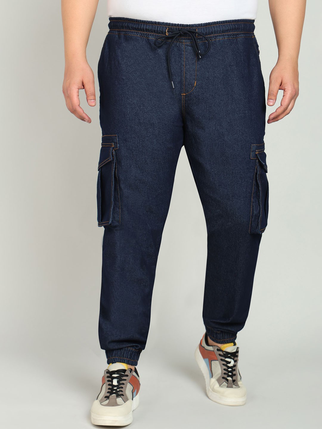 

IVOC Men Plus Size Solid Stretchable Cargo Jogger Jeans, Blue