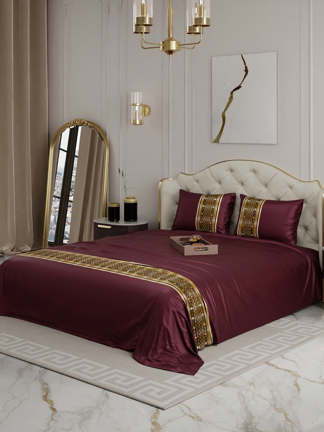 

Stoa Paris Maroon 300 TC Queen Satin Bedsheet with 2 Pillow Covers