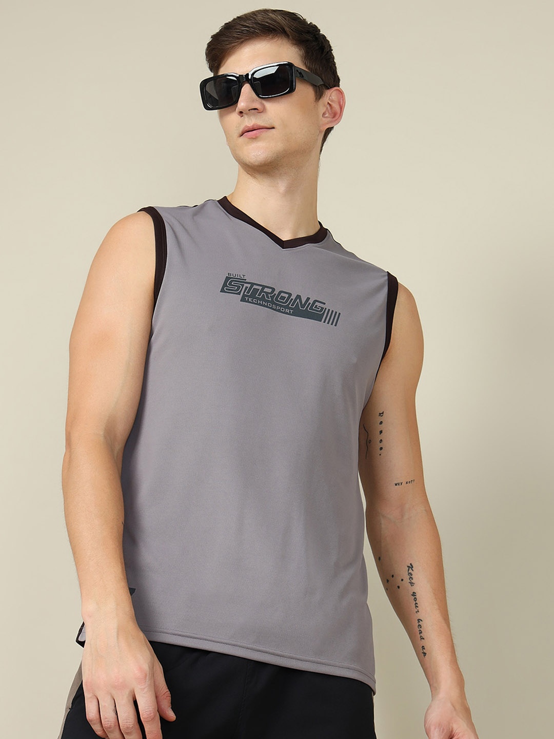 

Technosport Printed UV Protection Breathable Gym Innerwear Vest, Grey