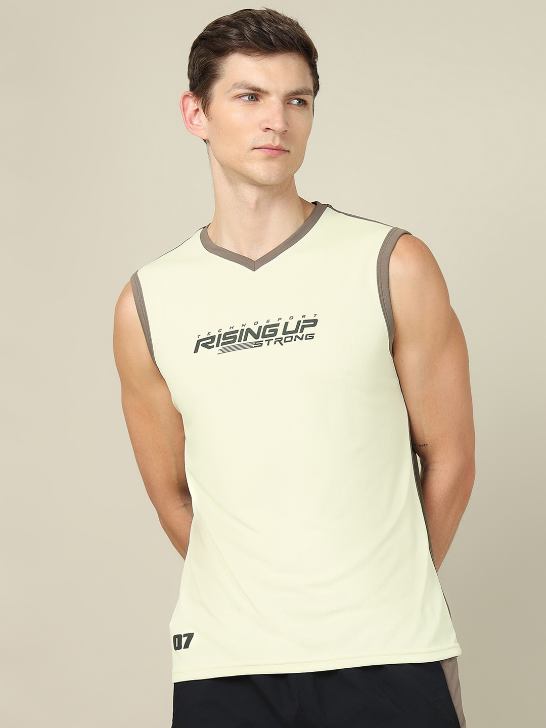 

Technosport Printed UV Protection Breathable Gym Innerwear Vest, Off white