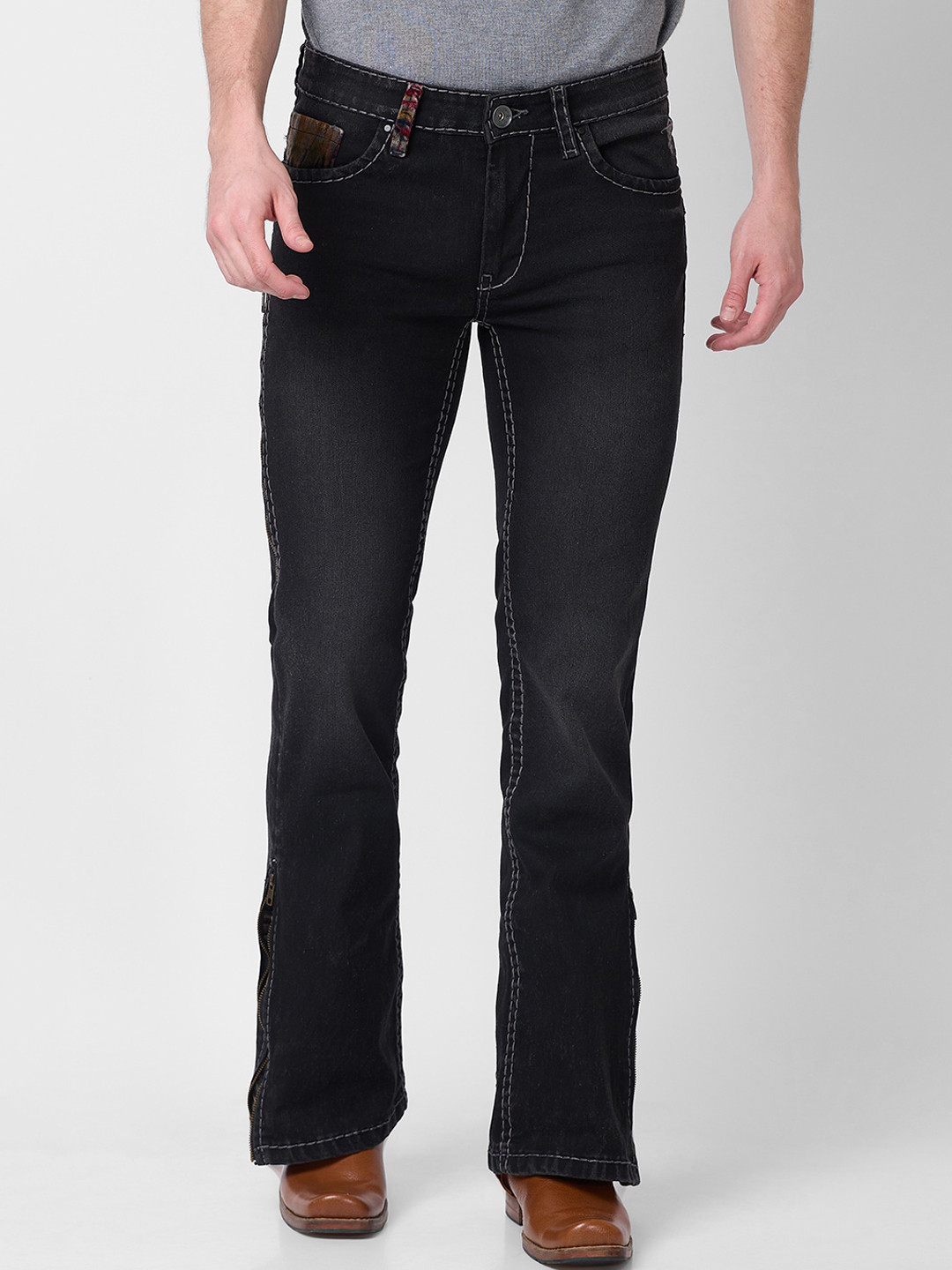 

mode de base Men Bootcut Low Rise Light Fade Clean Look Stretchable Jeans, Black