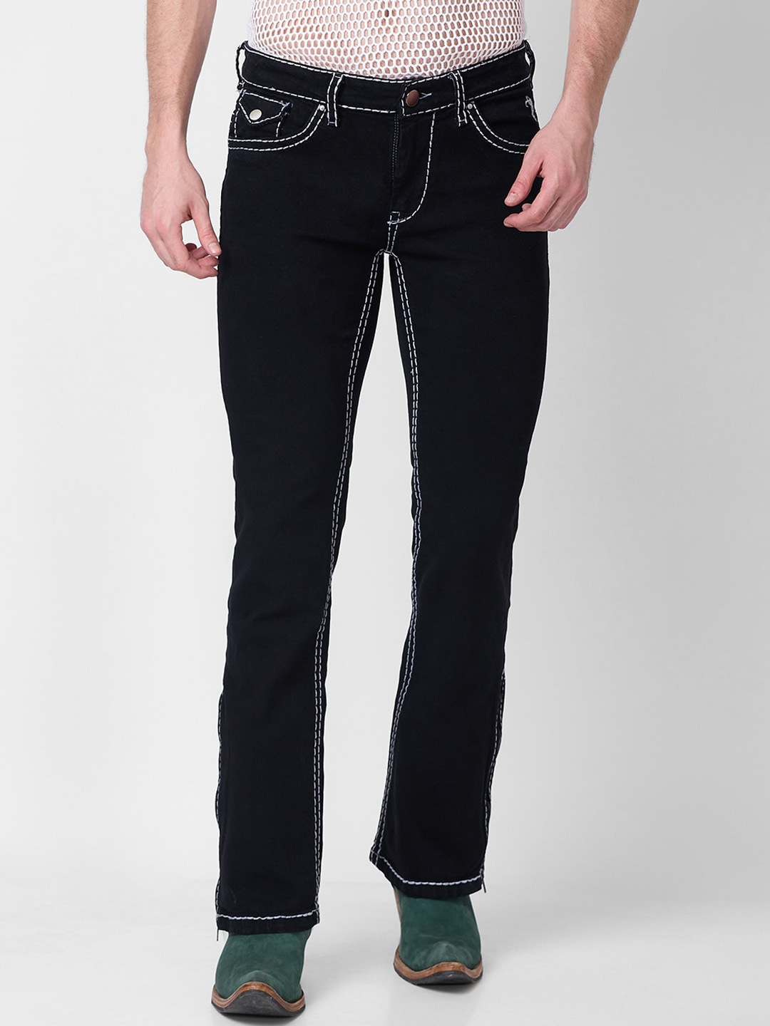 

mode de base Men Bootcut Low Rise Stretchable Jeans, Black