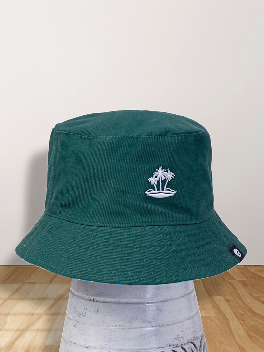 

Omtex Unisex Embroidered Reversible Cotton Bucket Hat, Green