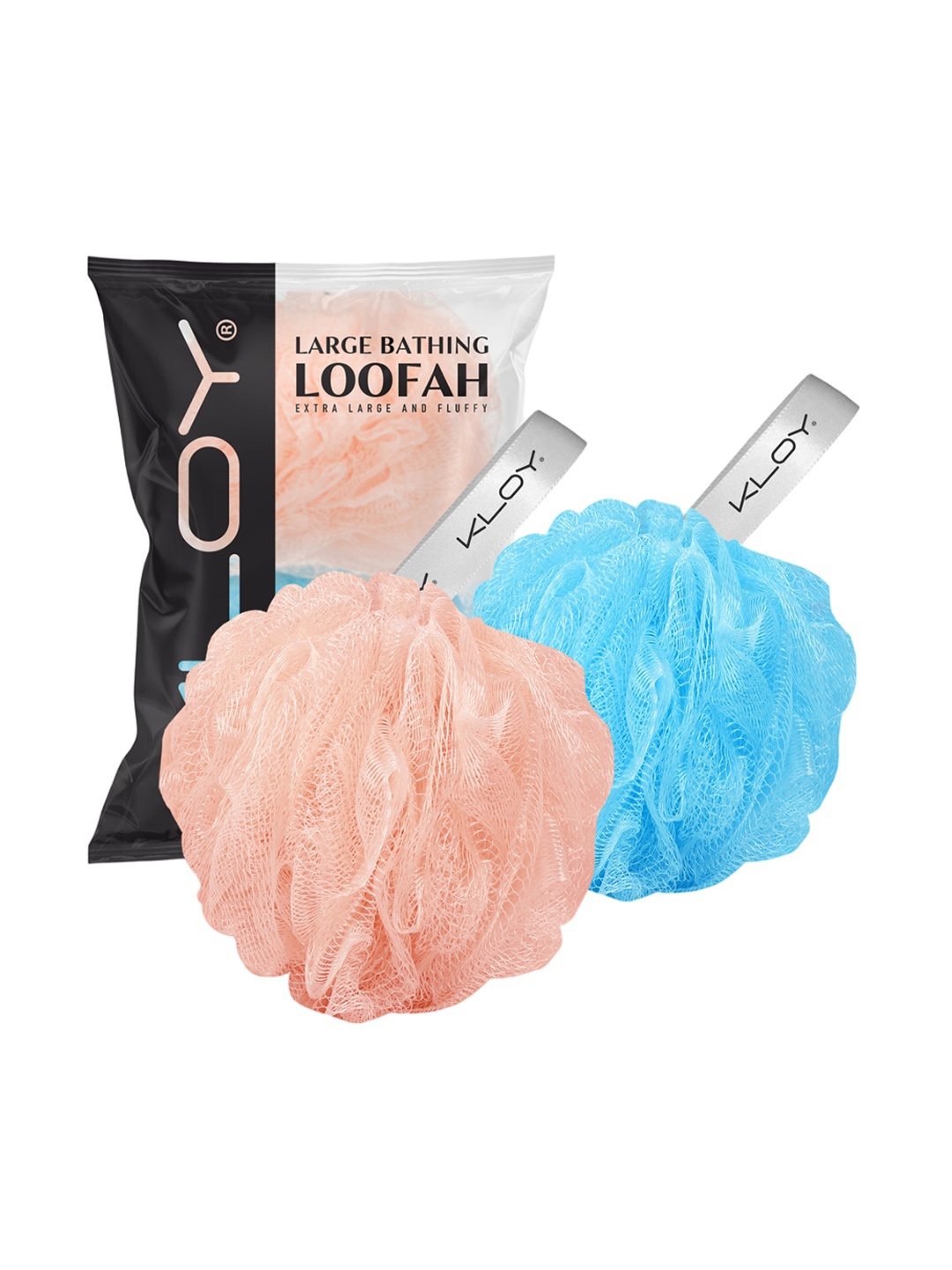 

KLOY Set Of 2 Large Bath Loofah Sponge Scrubber, Peach