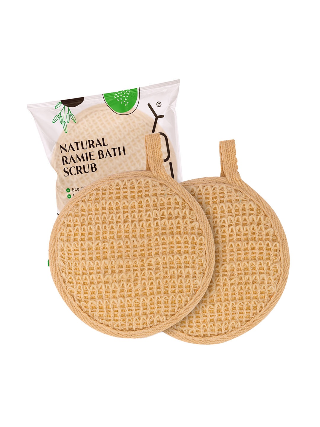 

KLOY Set Of 2 Natural Ramie Bath Scrub - Exfoliator for High Lather, Beige