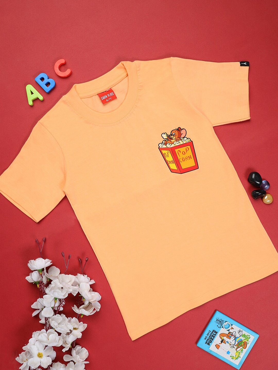 

Gavin Paris Boys Floral Round Neck Short Sleeves Pure Cotton T-shirt, Peach