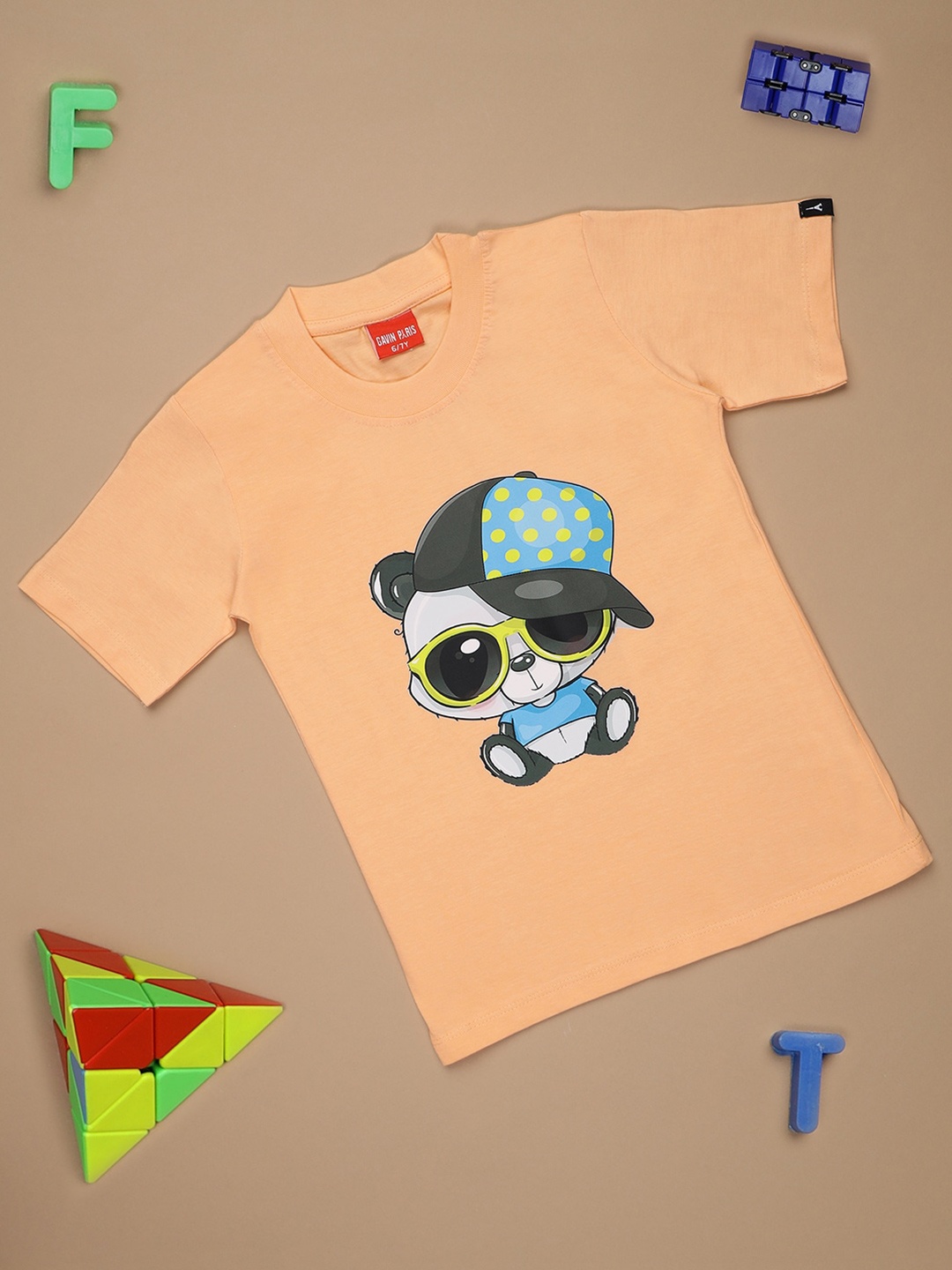 

Gavin Paris Boys Humour & Comic Printed Round Neck Pure Cotton T-shirt, Peach