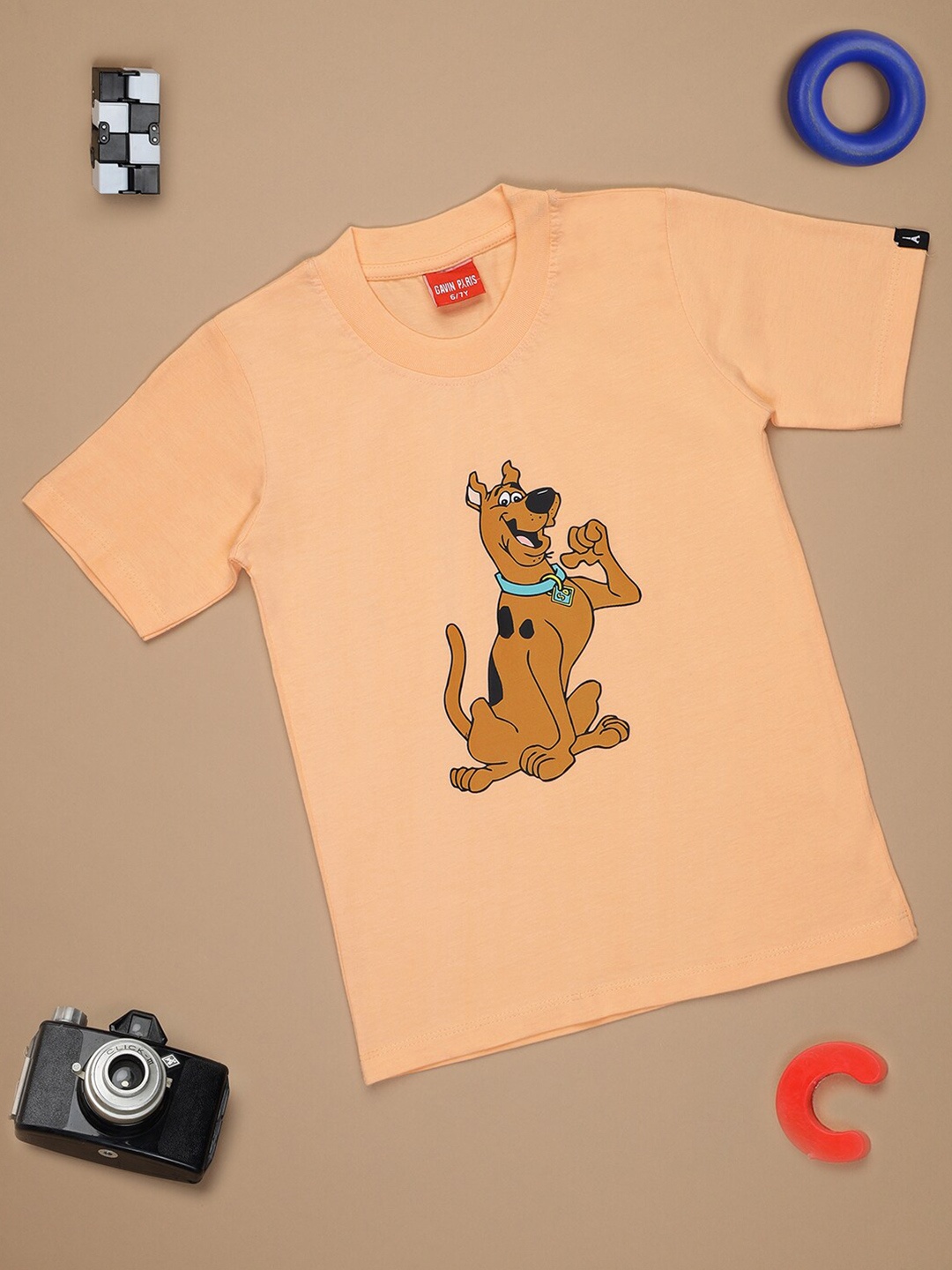 

Gavin Paris Boys Scooby-Doo Printed Pure Cotton Bio Finish Applique T-shirt, Peach
