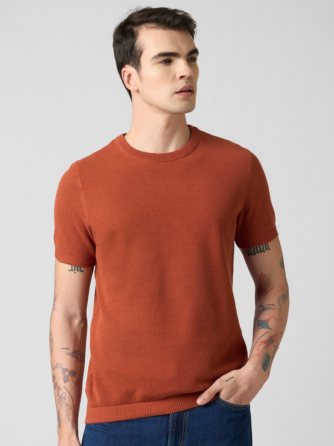 

Bombay High Round Neck Short Sleeves Cotton Regular Fit Casual T-shirt, Brown