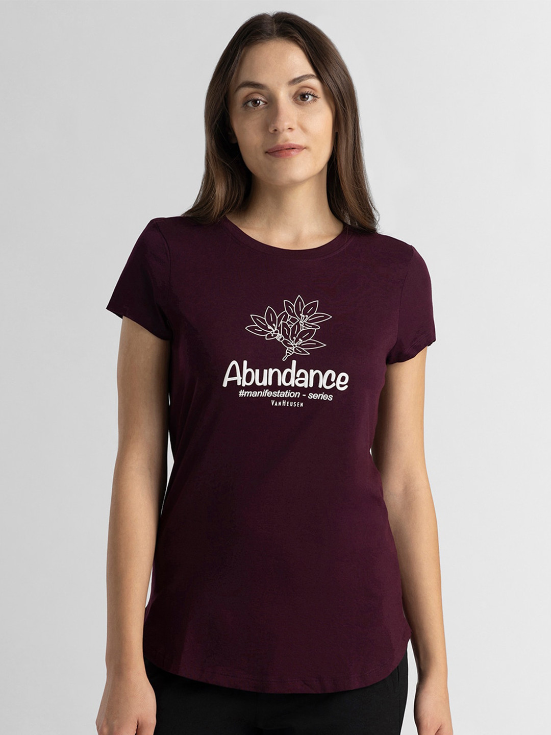 

Van Heusen Round Neck Short Sleeves Typography Printed Relaxed Fit Cotton T-shirt, Maroon