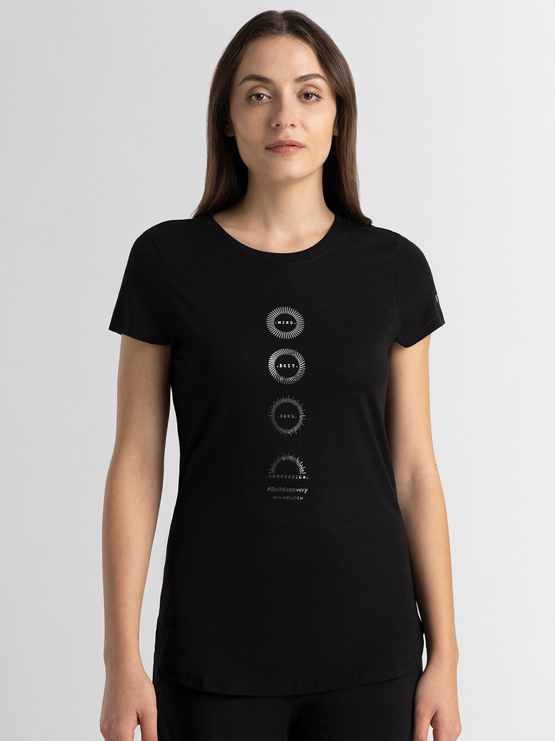 

Van Heusen Round Neck Short Sleeves Typography Printed Relaxed Fit Cotton T-shirt, Black