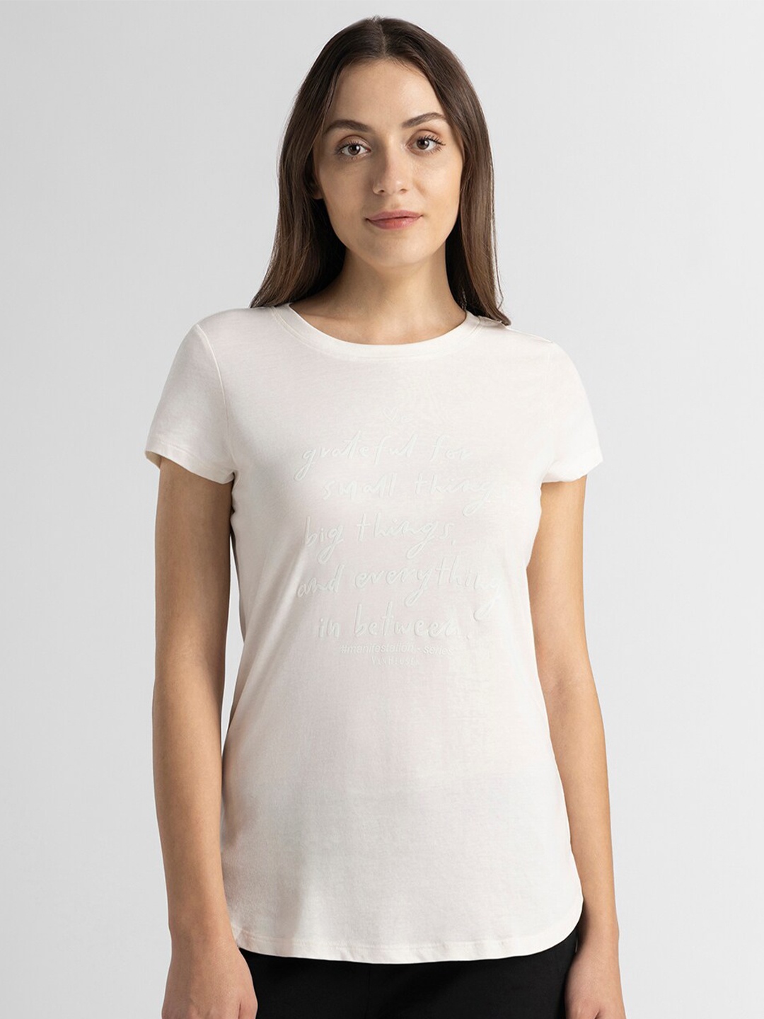 

Van Heusen round Neck Short Sleeves Cotton T-shirt, Off white