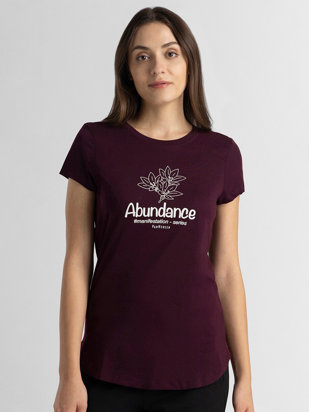 

Van Heusen Round Neck Short Sleeves Typography Printed Relaxed Fit Cotton T-shirt, Maroon