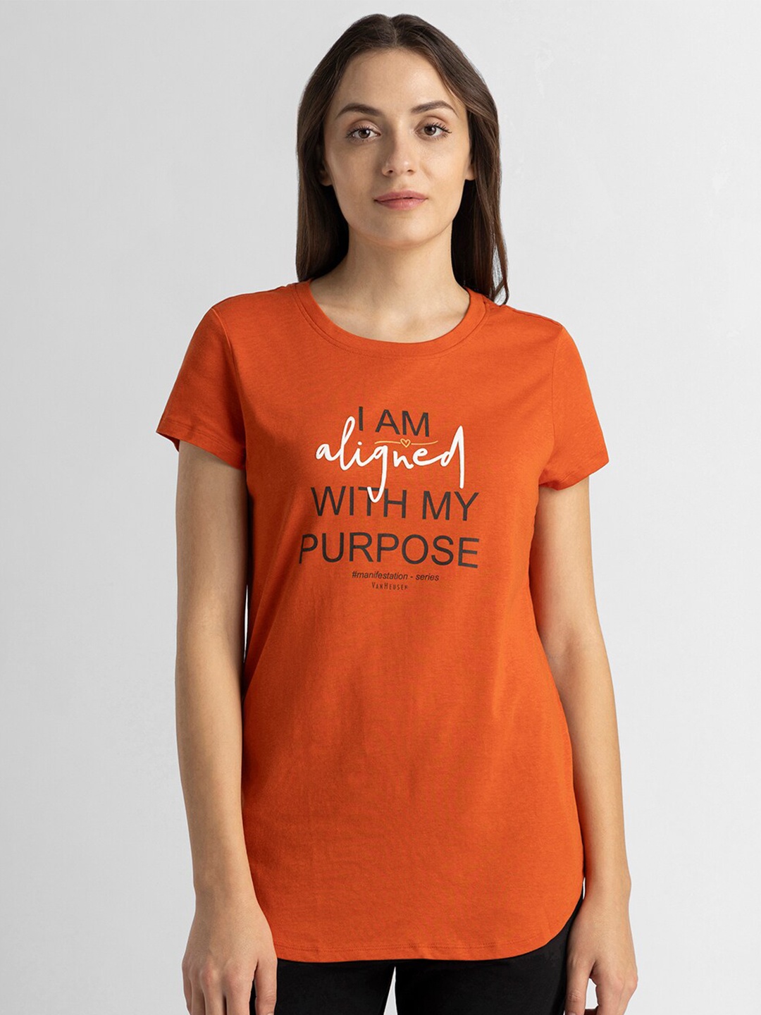 

Van Heusen Round Neck Short Sleeves Typography Printed Relaxed Fit Cotton T-shirt, Orange