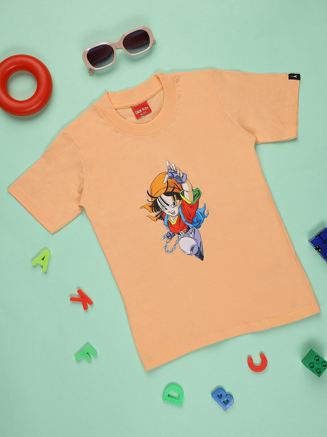 

Gavin Paris Boys Dragon Ball Z Printed Pure Cotton Applique T-shirt, Peach