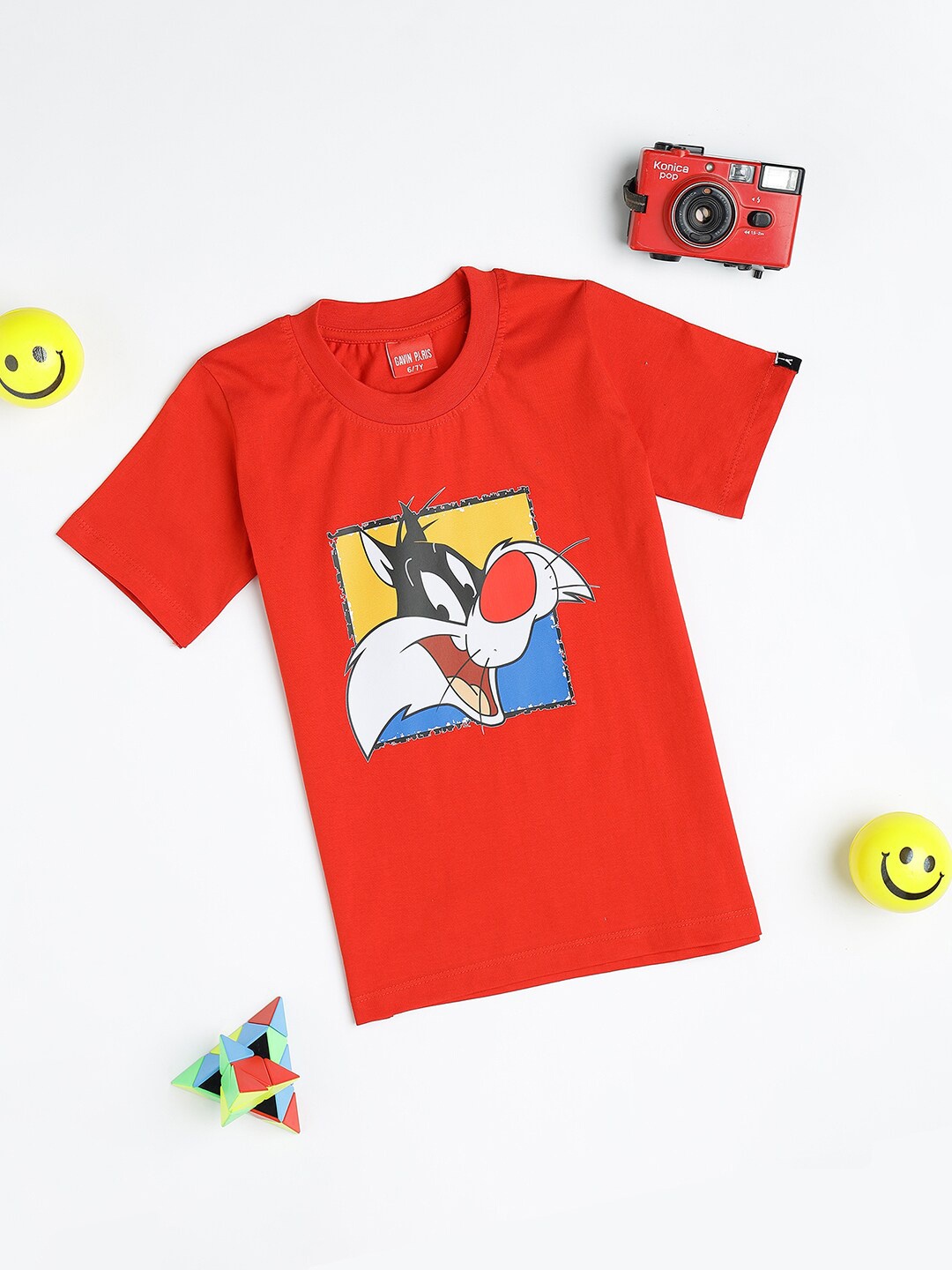 

Gavin Paris Boys Looney Tunes Printed Pure Cotton Applique T-shirt, Red