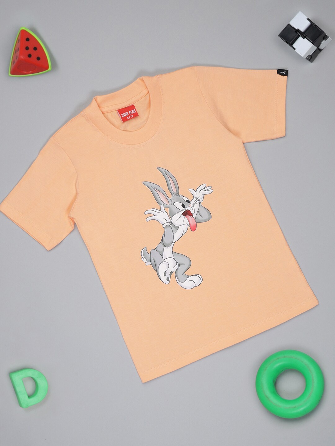 

Gavin Paris Boys Printed Pure Cotton Short Sleeves Looney Tunes Character Applique T-shirt, Peach