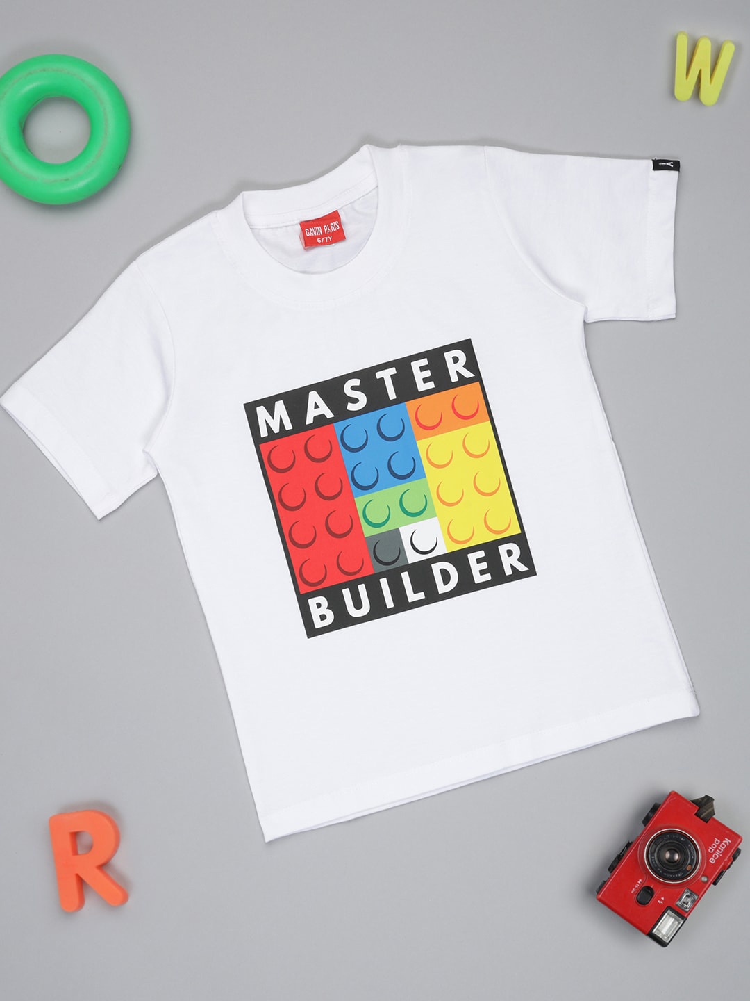 Gavin Paris Boys Typography Printed Pure Cotton Applique T-shirt, White