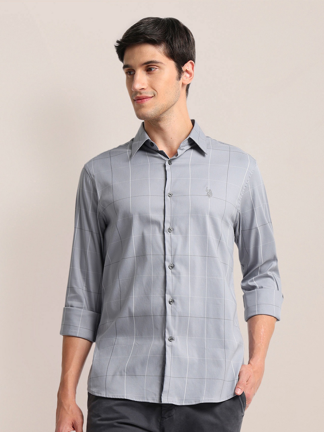 

U.S. Polo Assn. Opaque Checked Cotton Casual Shirt, Grey