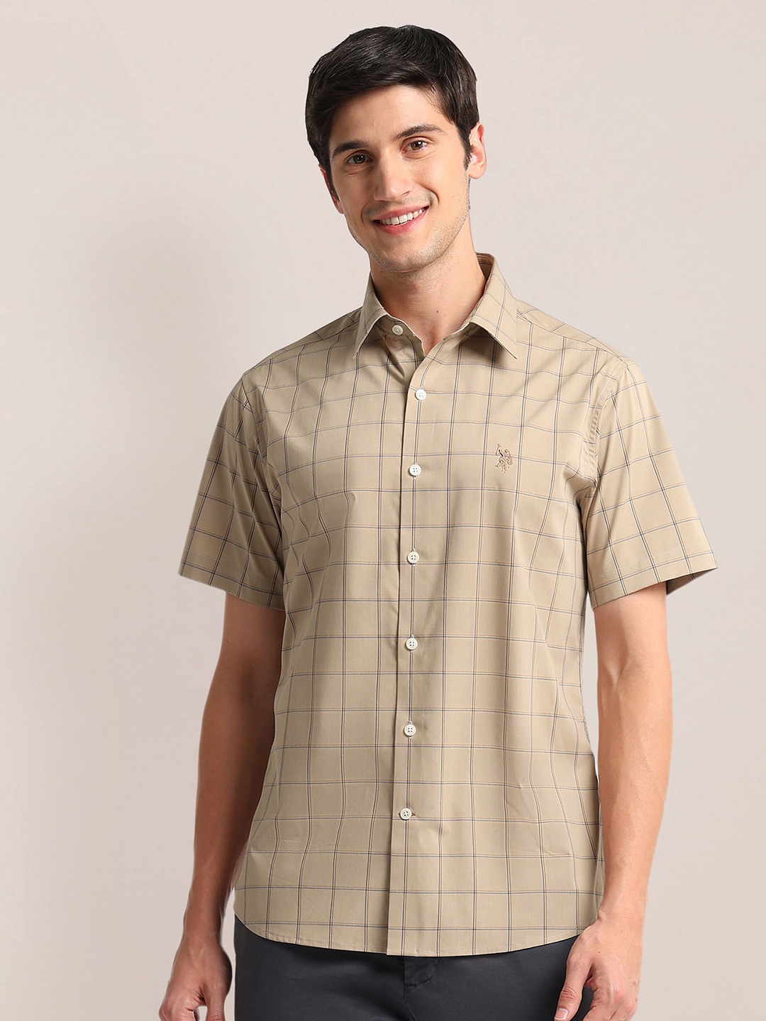 

U.S. Polo Assn. Opaque Checked Cotton Casual Twill Shirt, Brown
