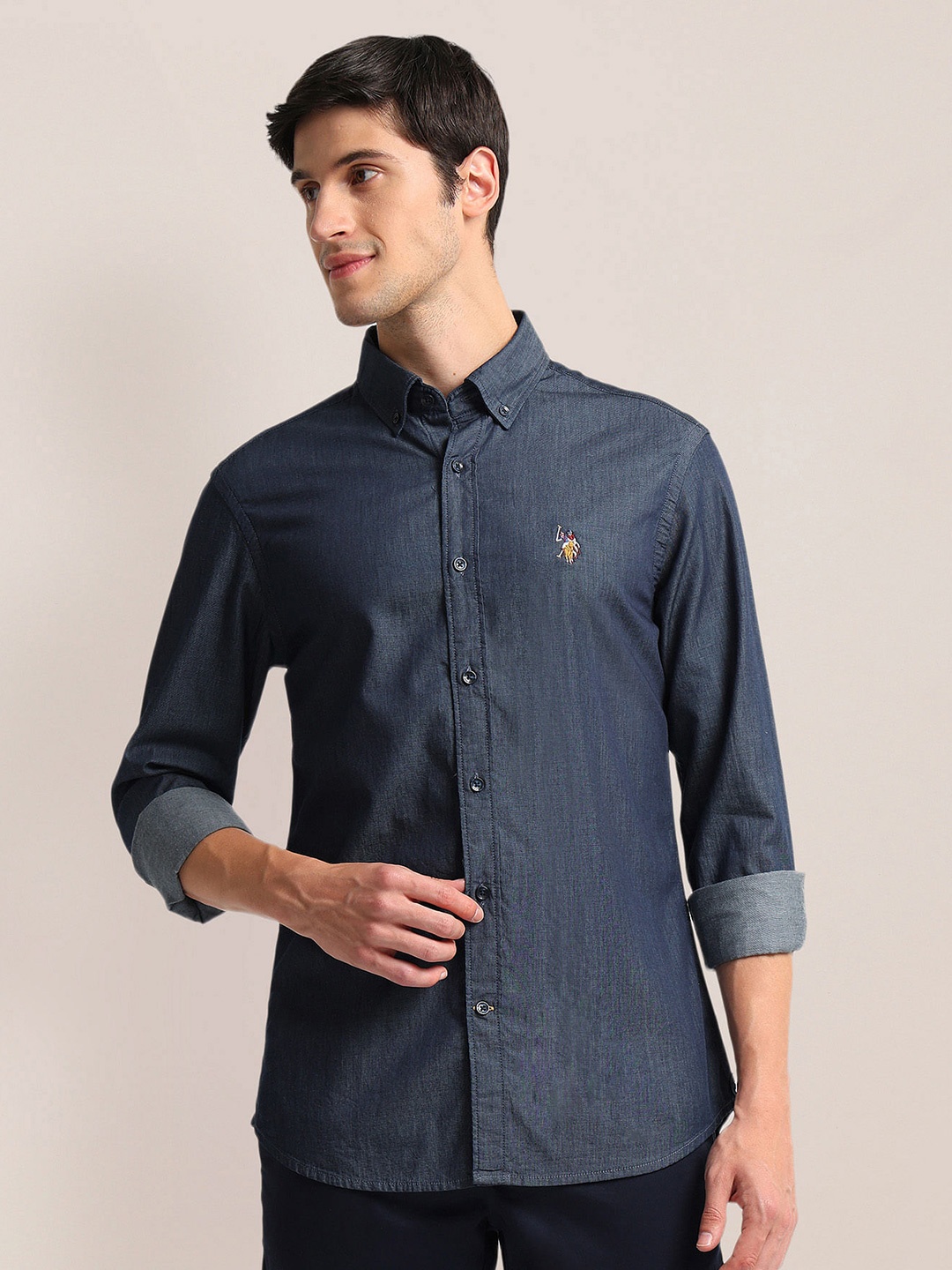

U.S. Polo Assn. Button-Down Collar Tailored Fit Chambray Casual Shirt, Blue
