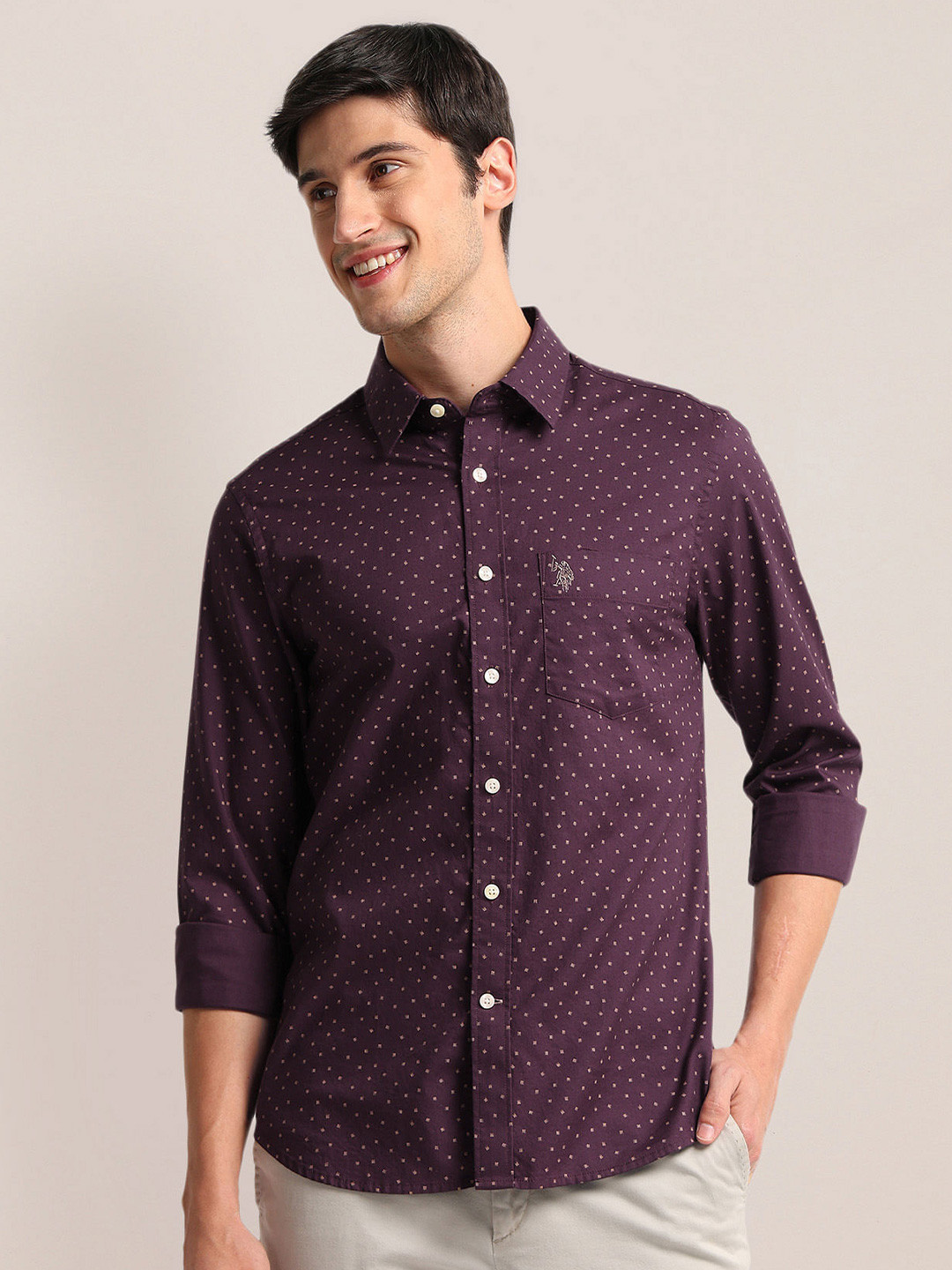 

U.S. Polo Assn. Geometric Print Regular Fit Cotton Casual Shirt, Red