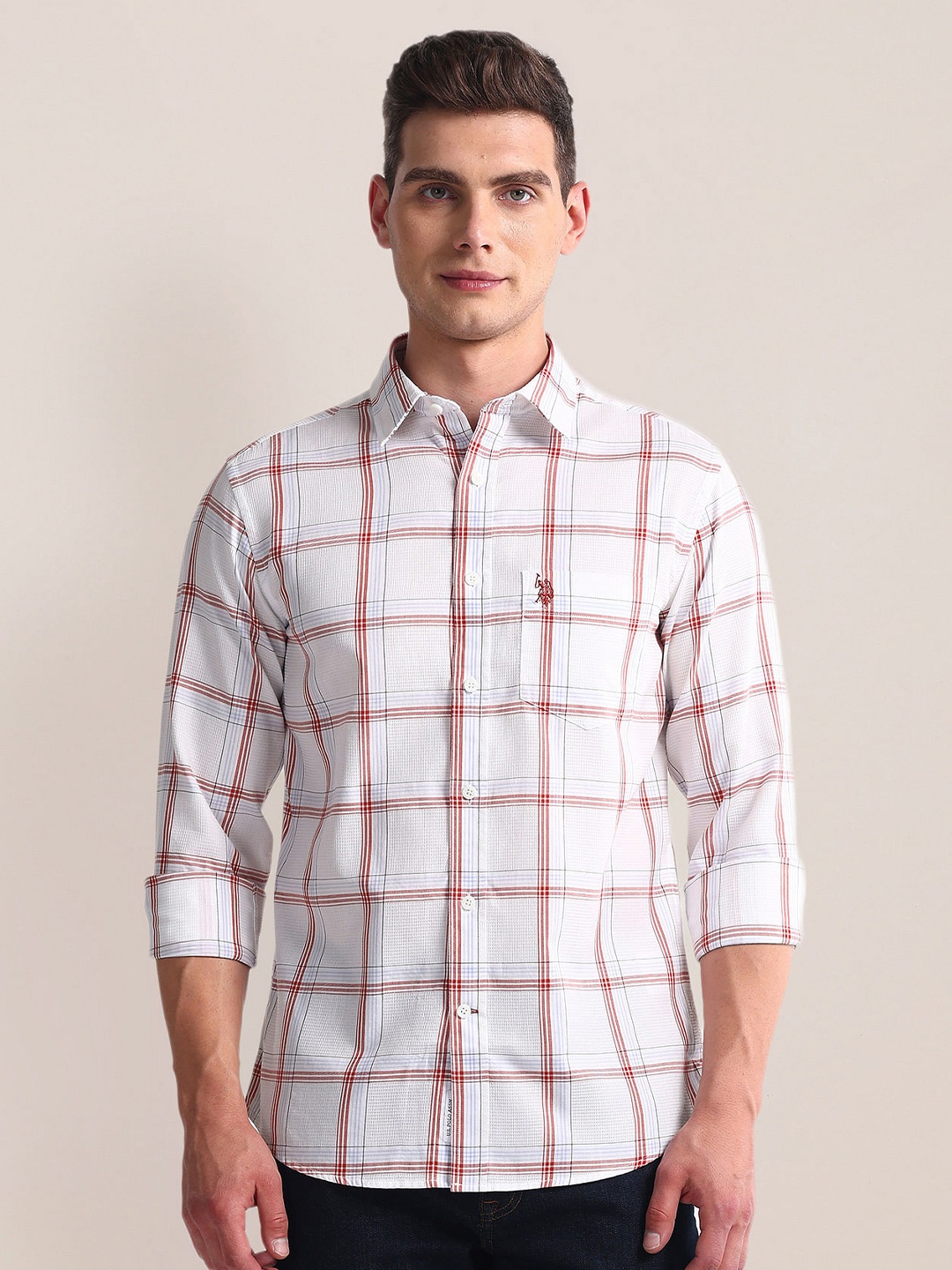 

U.S. Polo Assn. Tartan Checked Cotton Twill Shirt, White