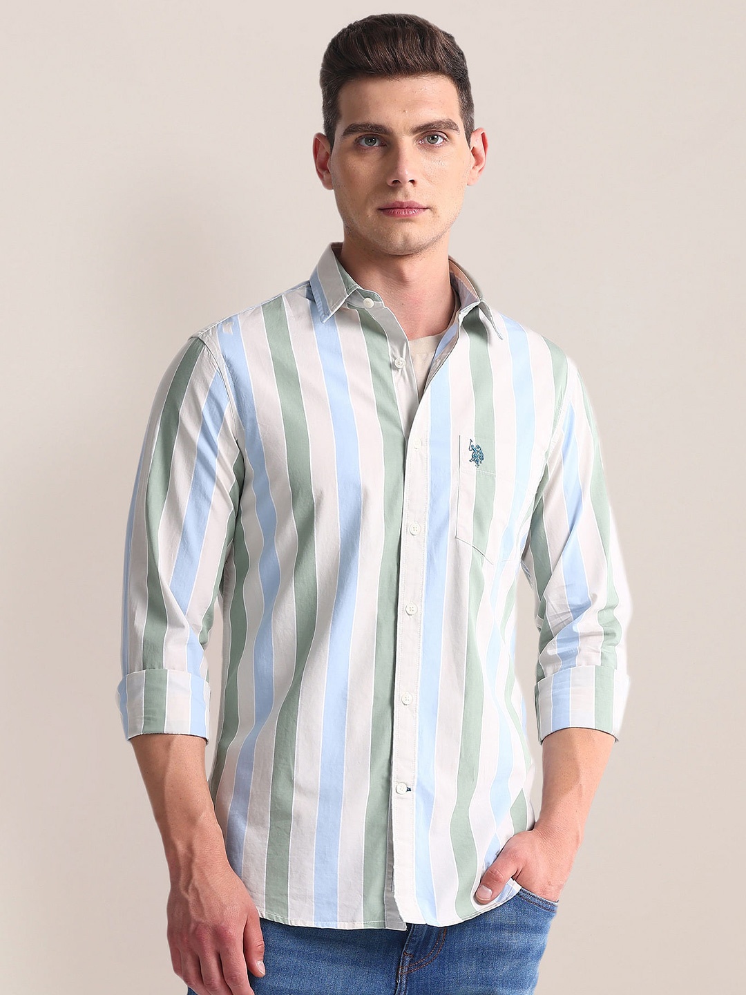 

U.S. Polo Assn. Vertical Stripes Tailored Fit Casual Shirt, Green