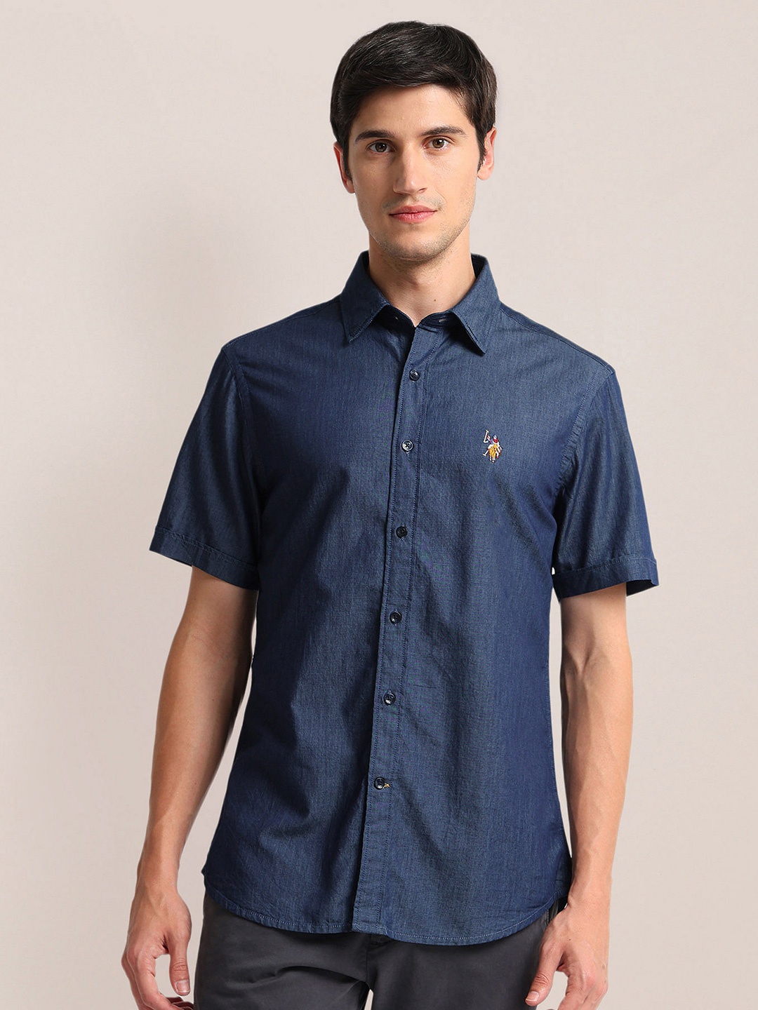 

U.S. Polo Assn. Opaque Spread Collar Cotton Casual Shirt, Blue