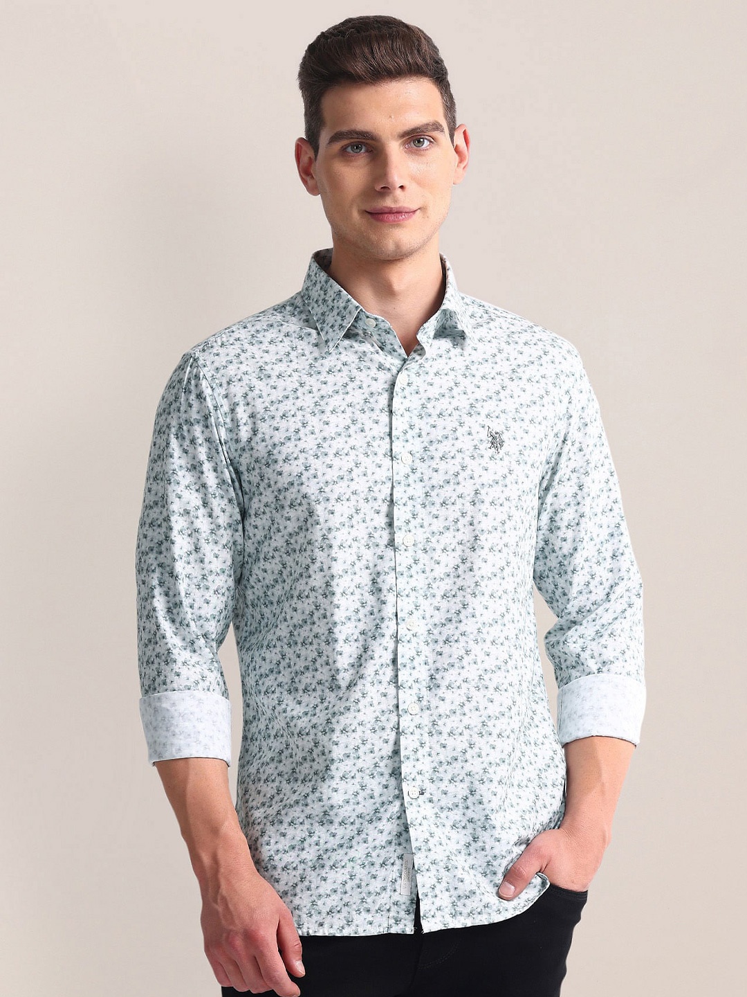 

U.S. Polo Assn. Floral Printed Cotton Tailored Fit Casual Shirt, Grey
