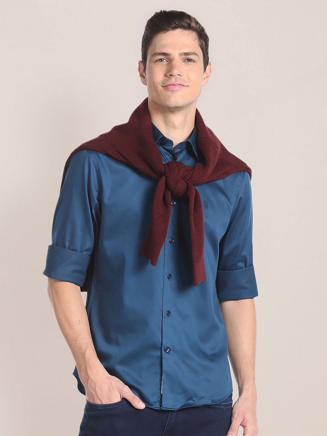 

U.S. Polo Assn. Spread Collar Long Sleeves Shirt, Blue
