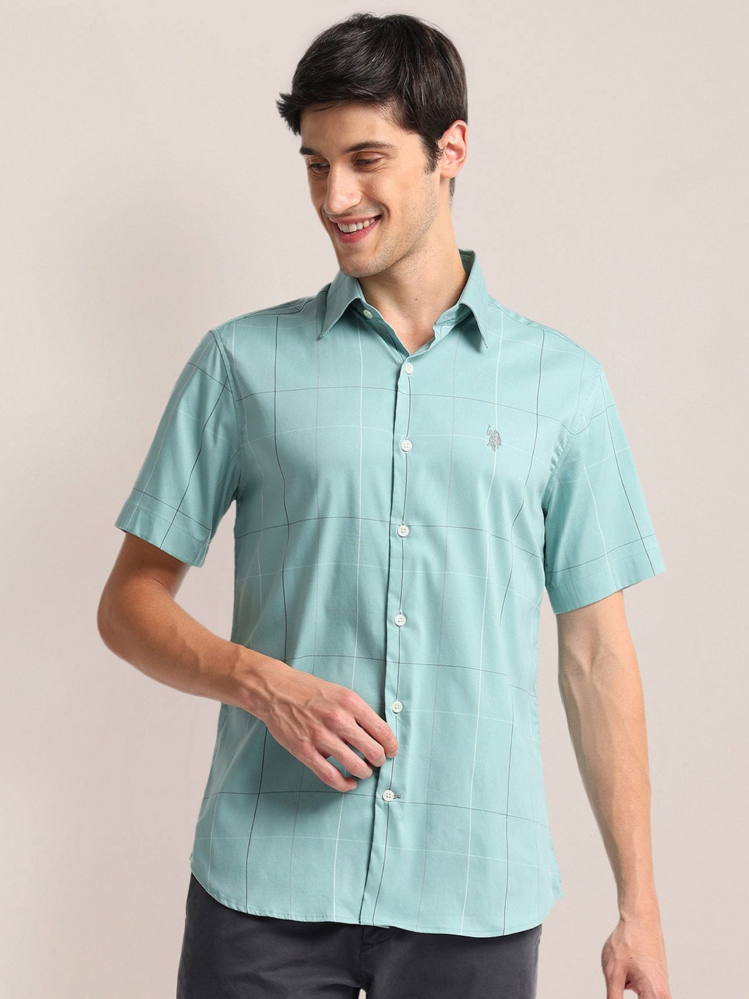 

U.S. Polo Assn. Checked Spread Collar Tailored Fit Casual Shirt, Green